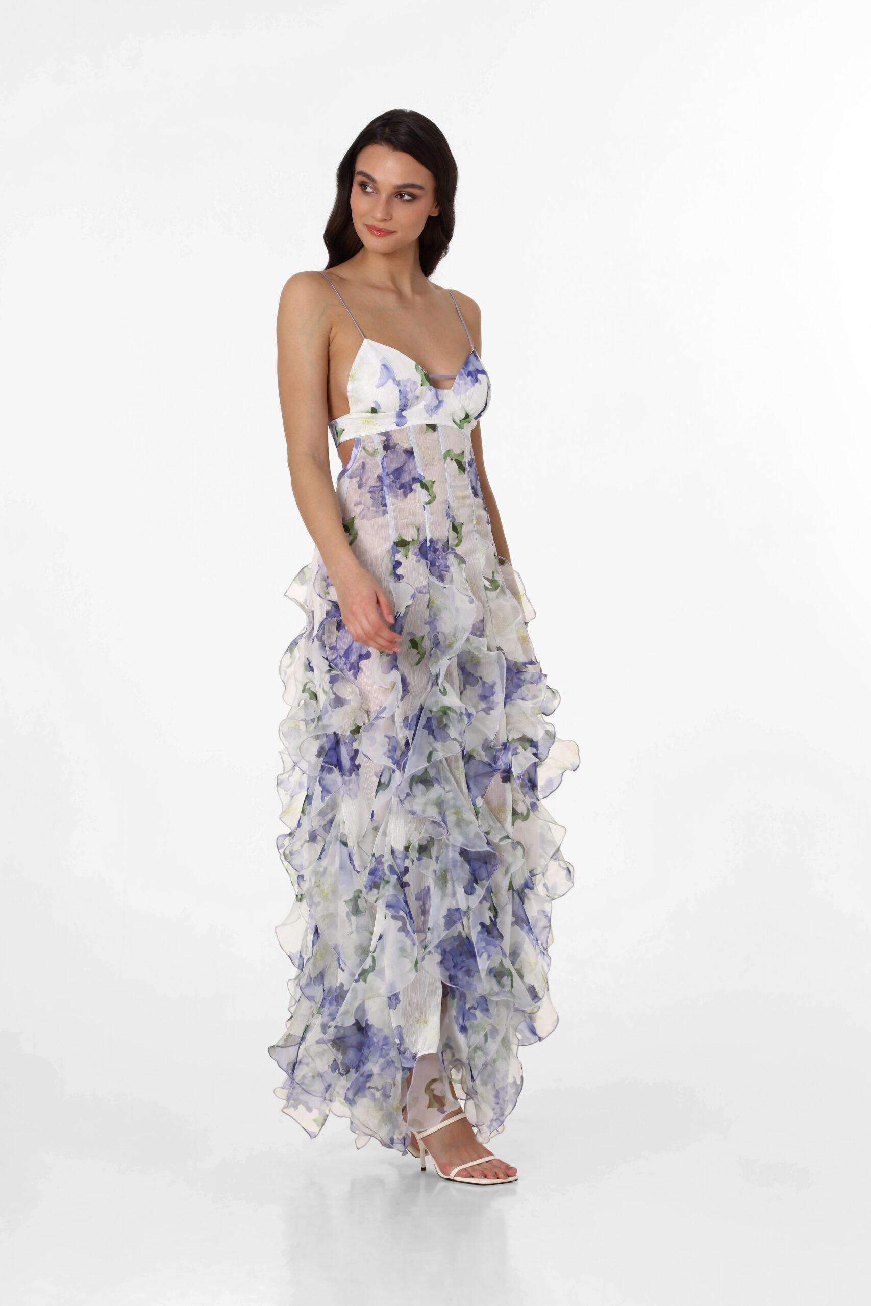 Floral Print Puff Sleeve Maxi Gown by Badgley Mischka