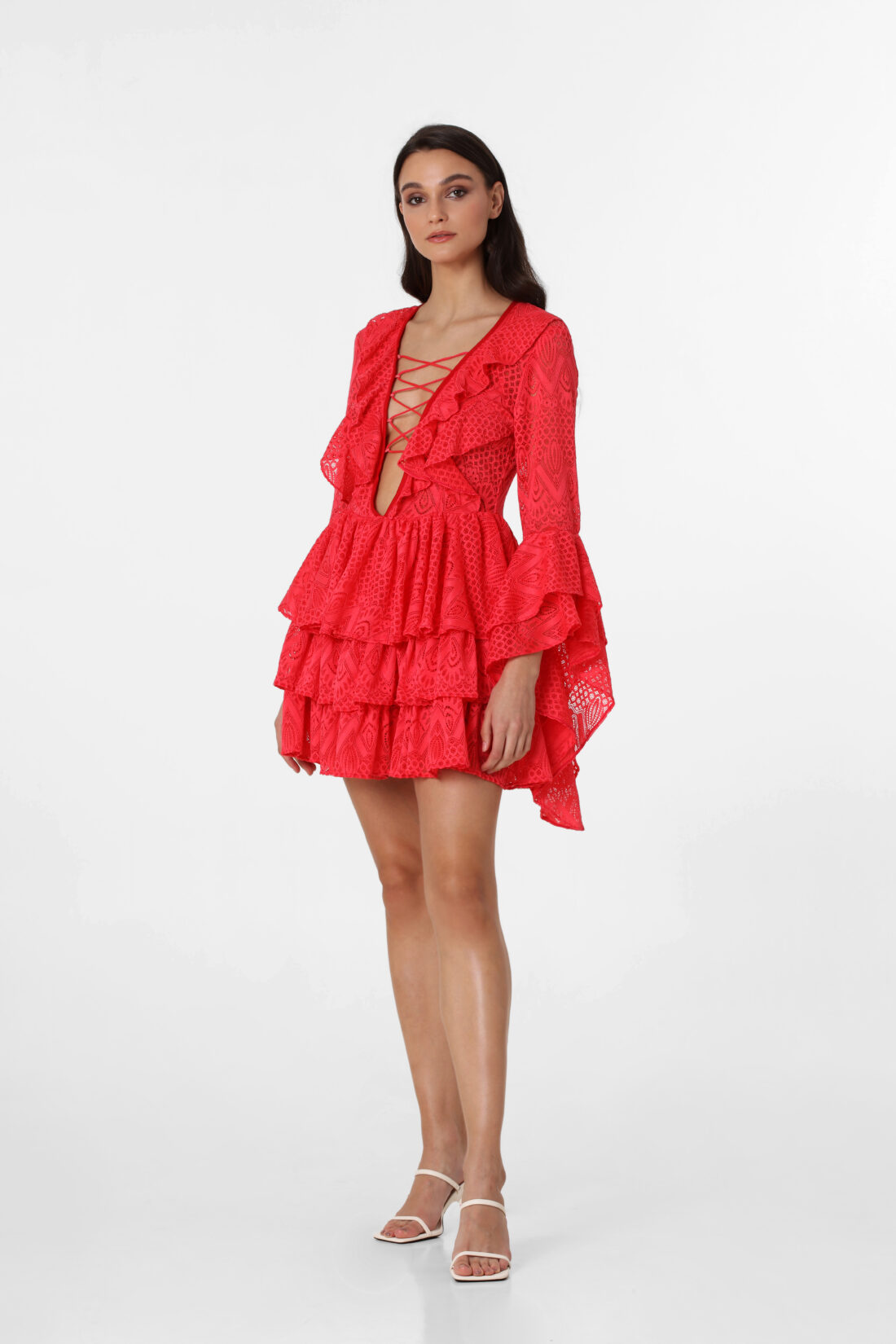 LONGSLEEVE CORAL LACE MINIDRESS