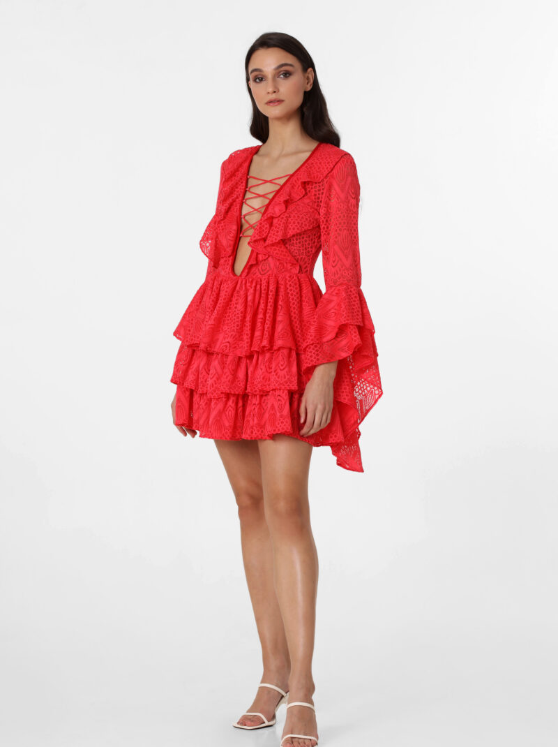 LONGSLEEVE CORAL LACE MINIDRESS