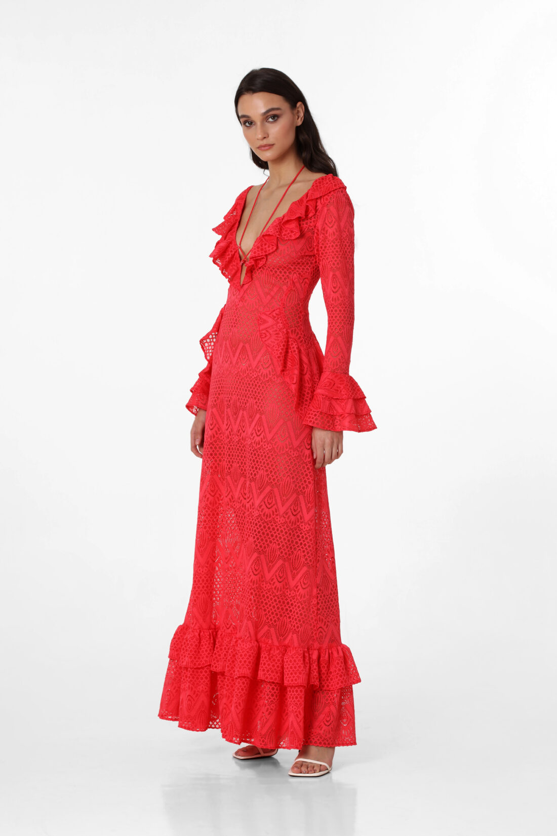 LONGSLEEVE CORAL LACE MAXI DRESS