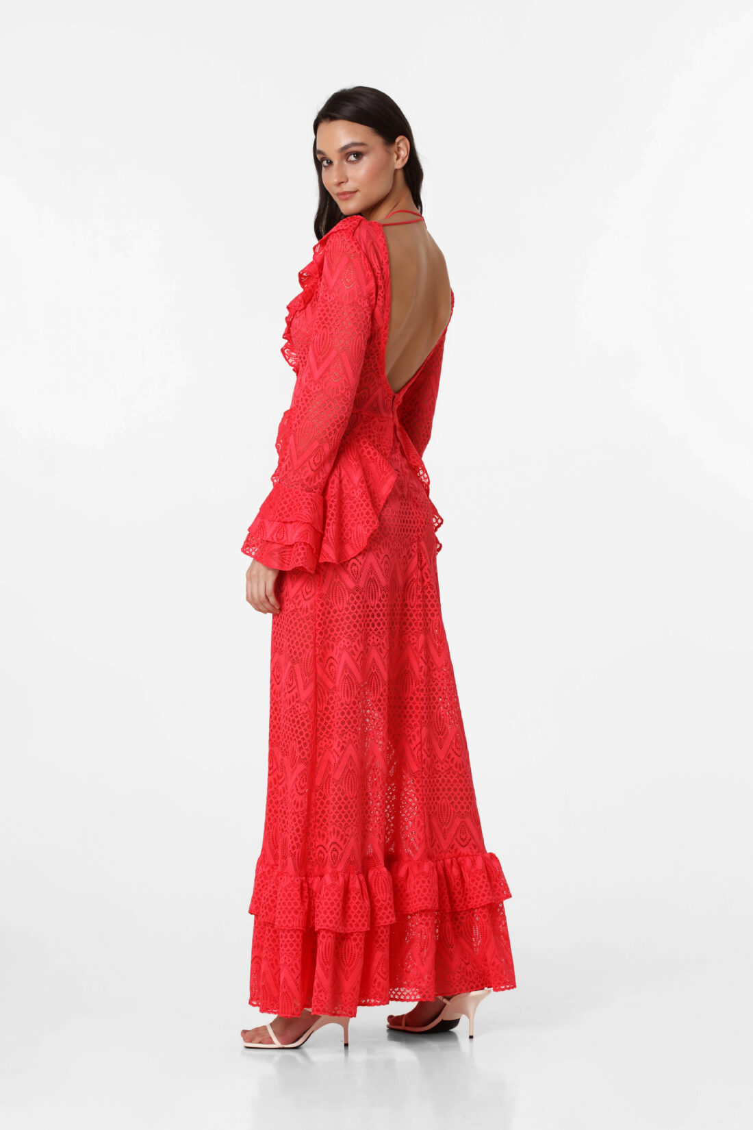 LONGSLEEVE CORAL LACE MAXI DRESS