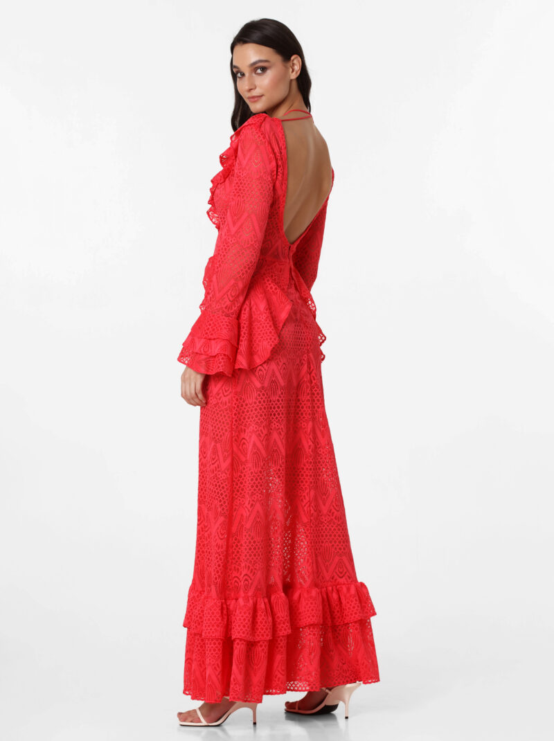 LONGSLEEVE CORAL LACE MAXI DRESS