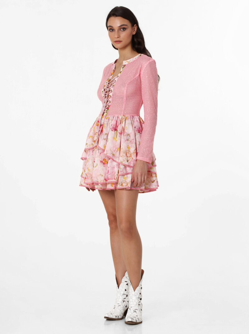 LONGSLEEVE PINK BLOOM MINIDRESS