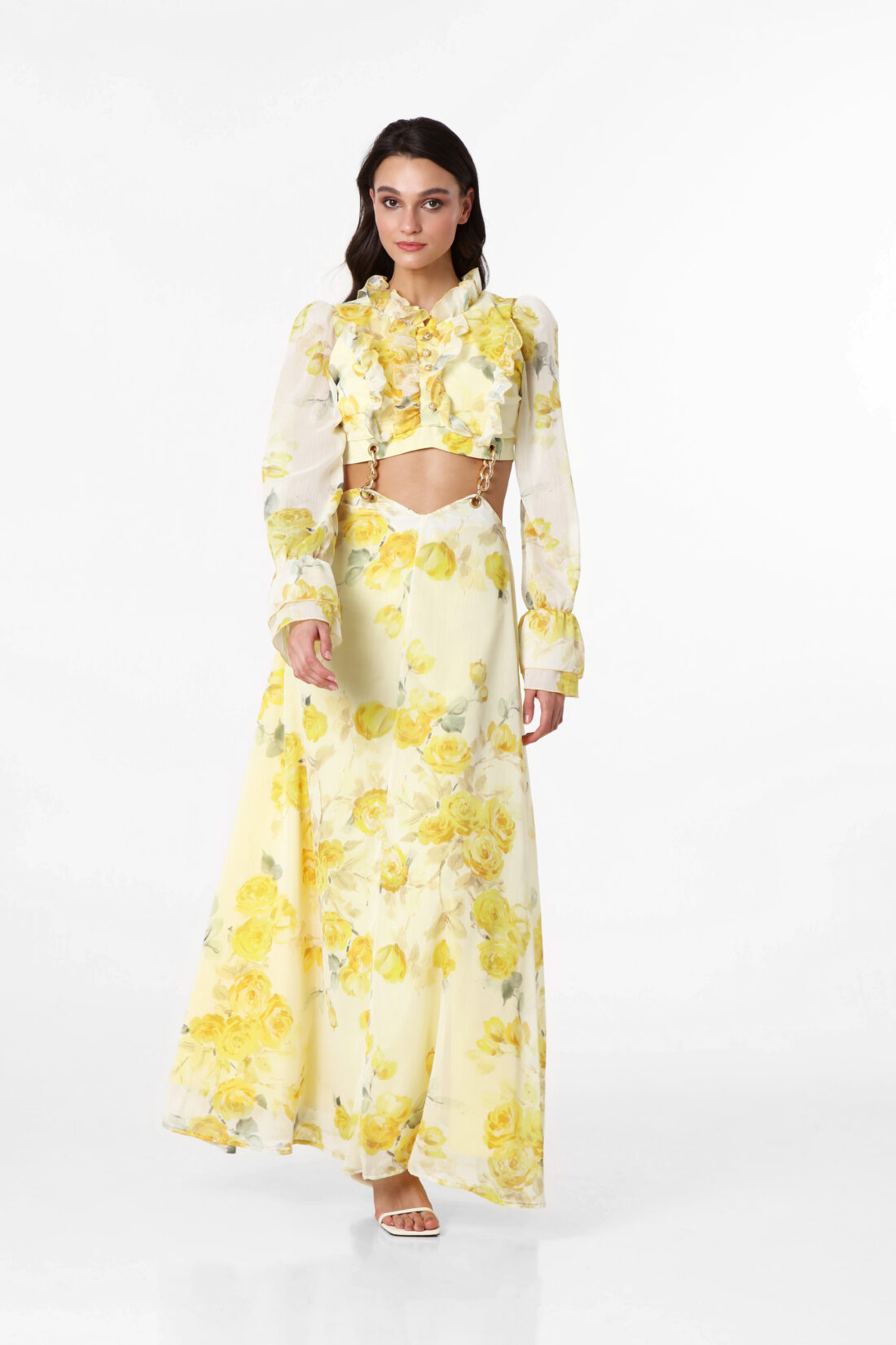 LONGSLEEVE YELLOW ROSES MAXI DRESS