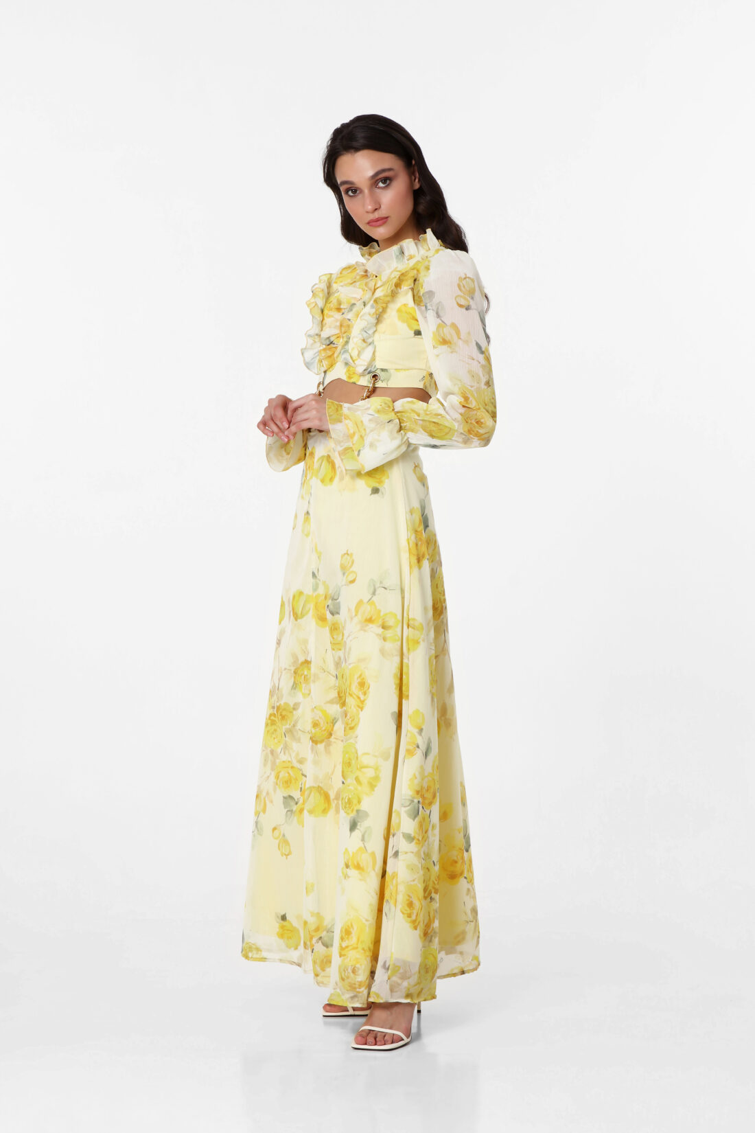 LONGSLEEVE YELLOW ROSES MAXI DRESS