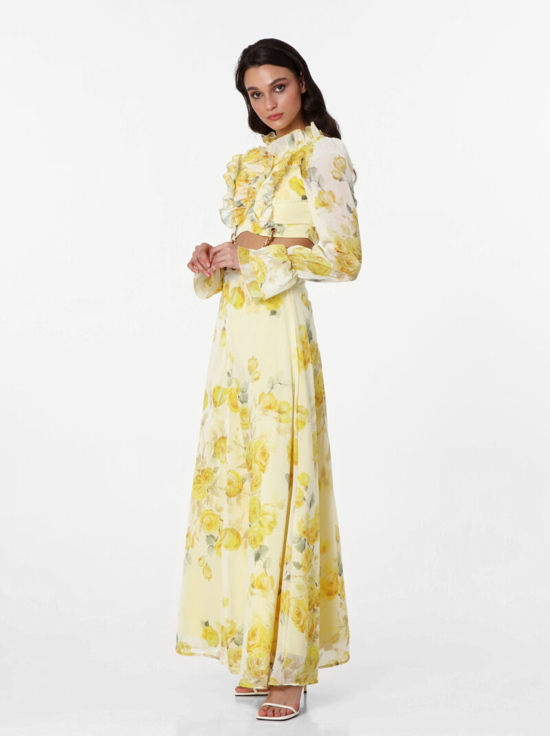 LONGSLEEVE YELLOW ROSES MAXI DRESS