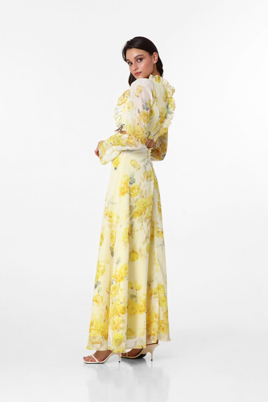 LONGSLEEVE YELLOW ROSES MAXI DRESS