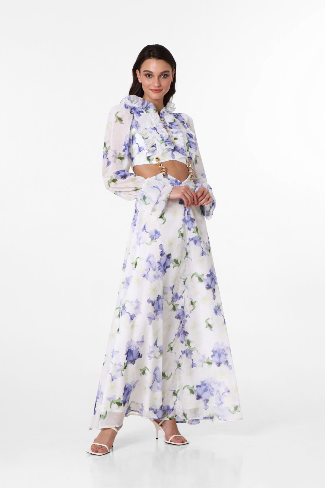 IRIS FLOWER LONGSLEEVE MAXI DRESS