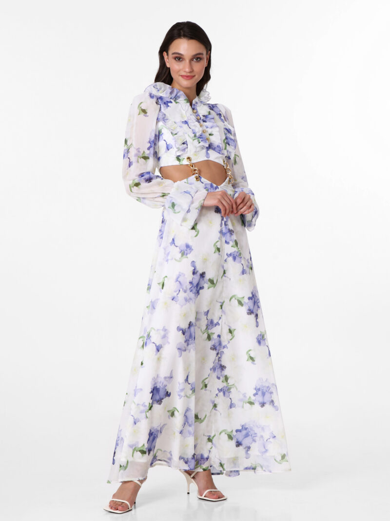 IRIS FLOWER LONGSLEEVE MAXI DRESS