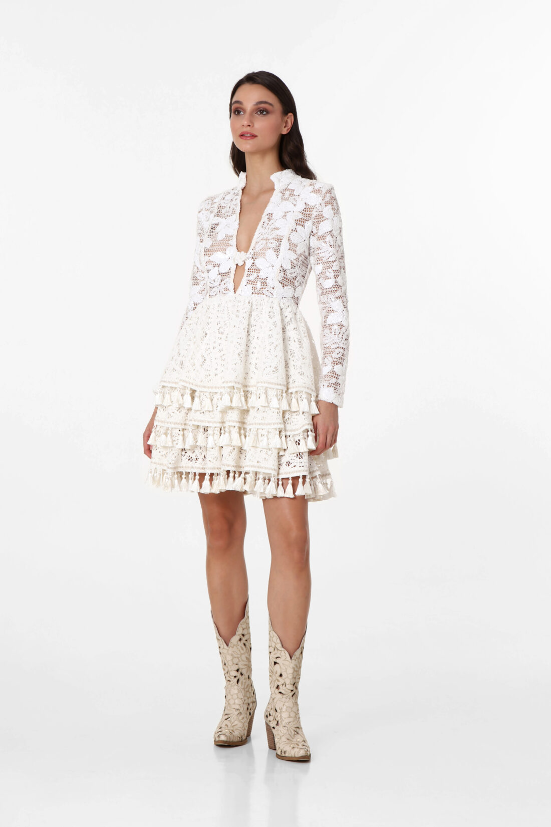 WHITE CROCHET LONGSLEEVE MINIDRESS