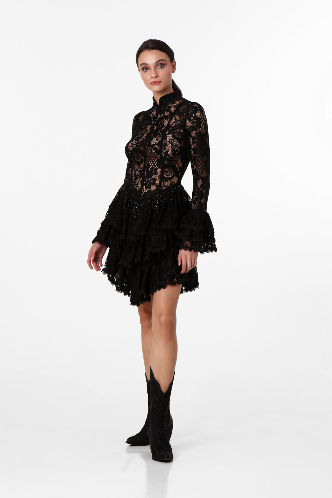 Long-sleeve Black Lace Mini Dress, Menti Official Shop