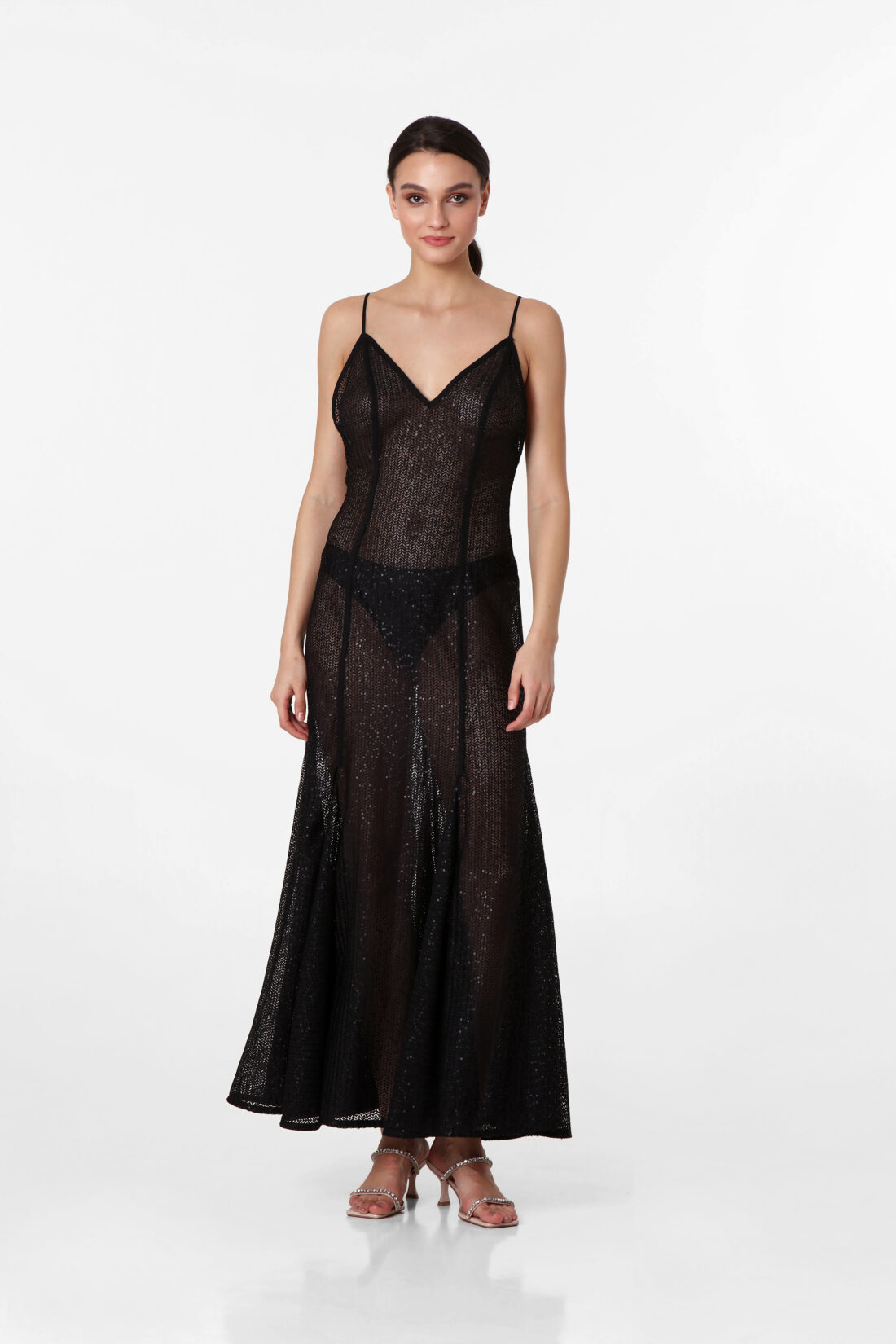 BLACK SEQUINS MAXI DRESS