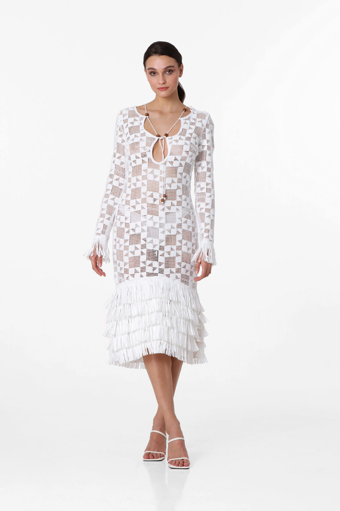 LONGSLEEVE WHITE CROCHET MAXI DRESS