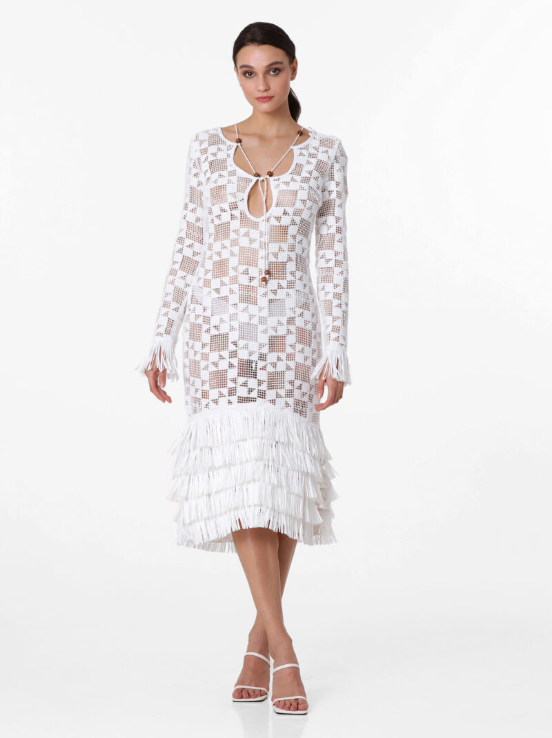 LONGSLEEVE WHITE CROCHET MAXI DRESS