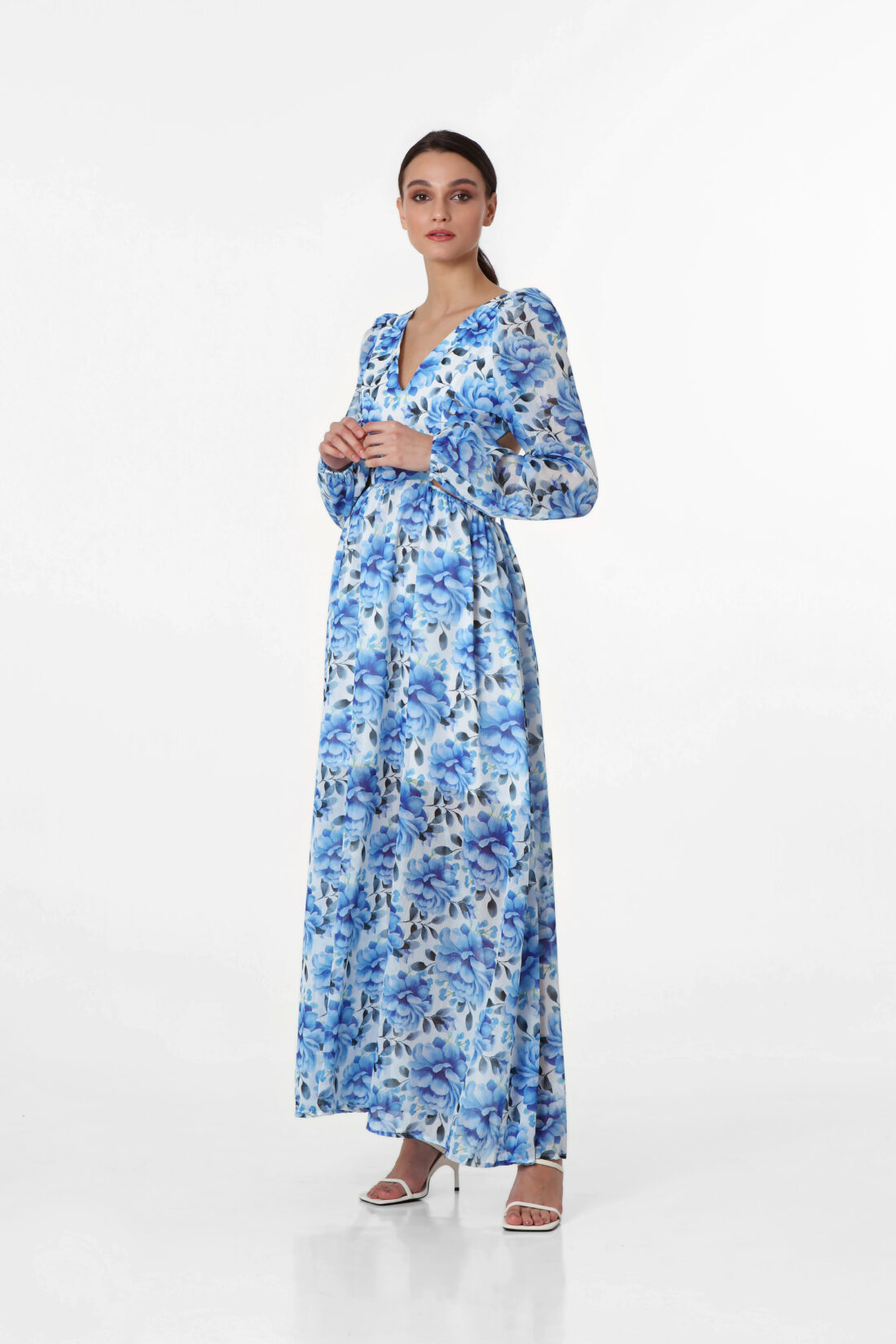 LONGSLEEVE BLUE ROSES MAXIDRESS