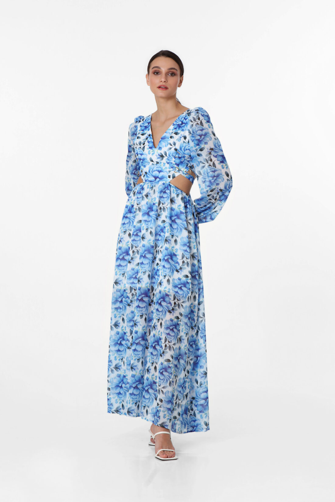 LONGSLEEVE BLUE ROSES MAXIDRESS