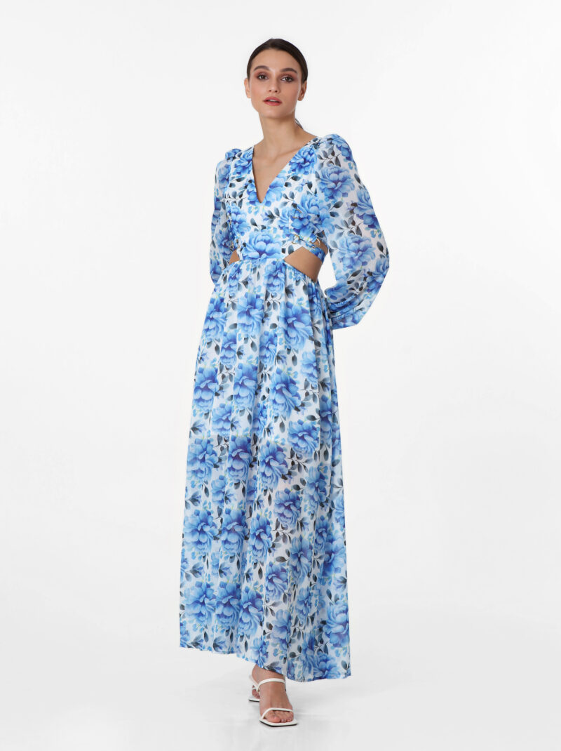 LONGSLEEVE BLUE ROSES MAXIDRESS