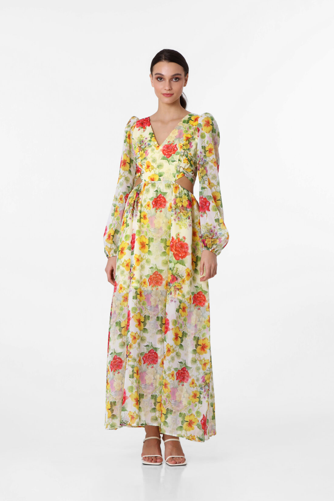 LONGSLEEVE BAROQUE FLOWERS MAXIDRESS