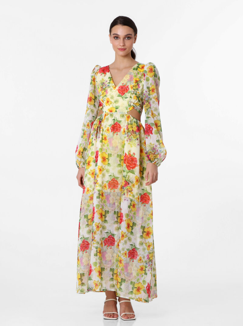 LONGSLEEVE BAROQUE FLOWERS MAXIDRESS