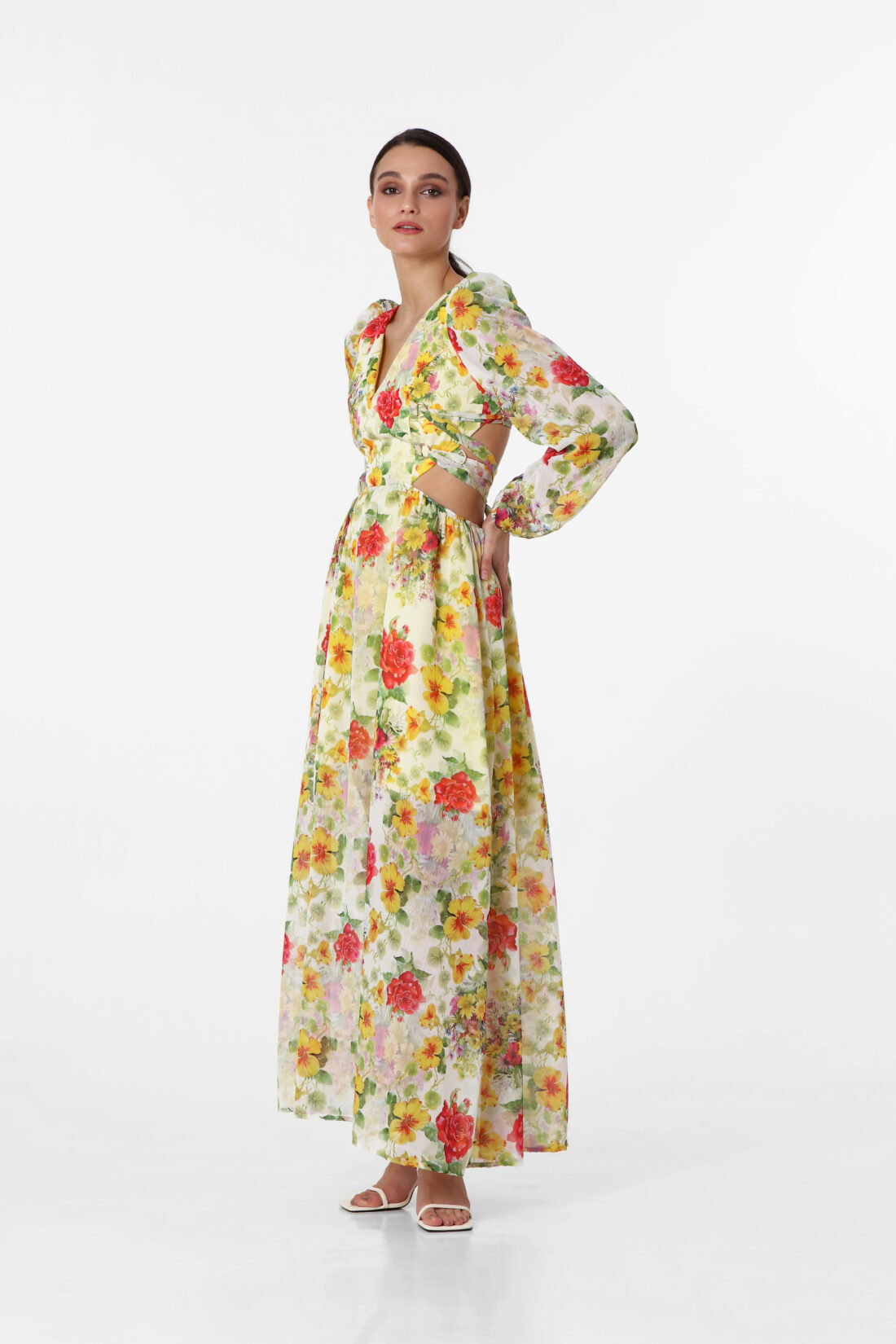 LONGSLEEVE BAROQUE FLOWERS MAXIDRESS