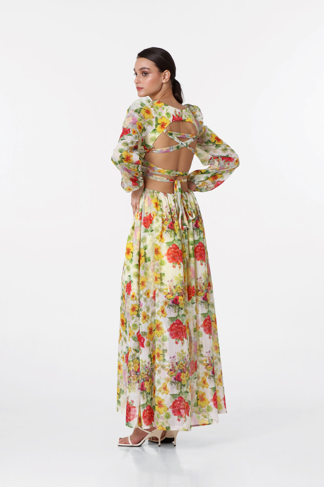 LONGSLEEVE BAROQUE FLOWERS MAXIDRESS