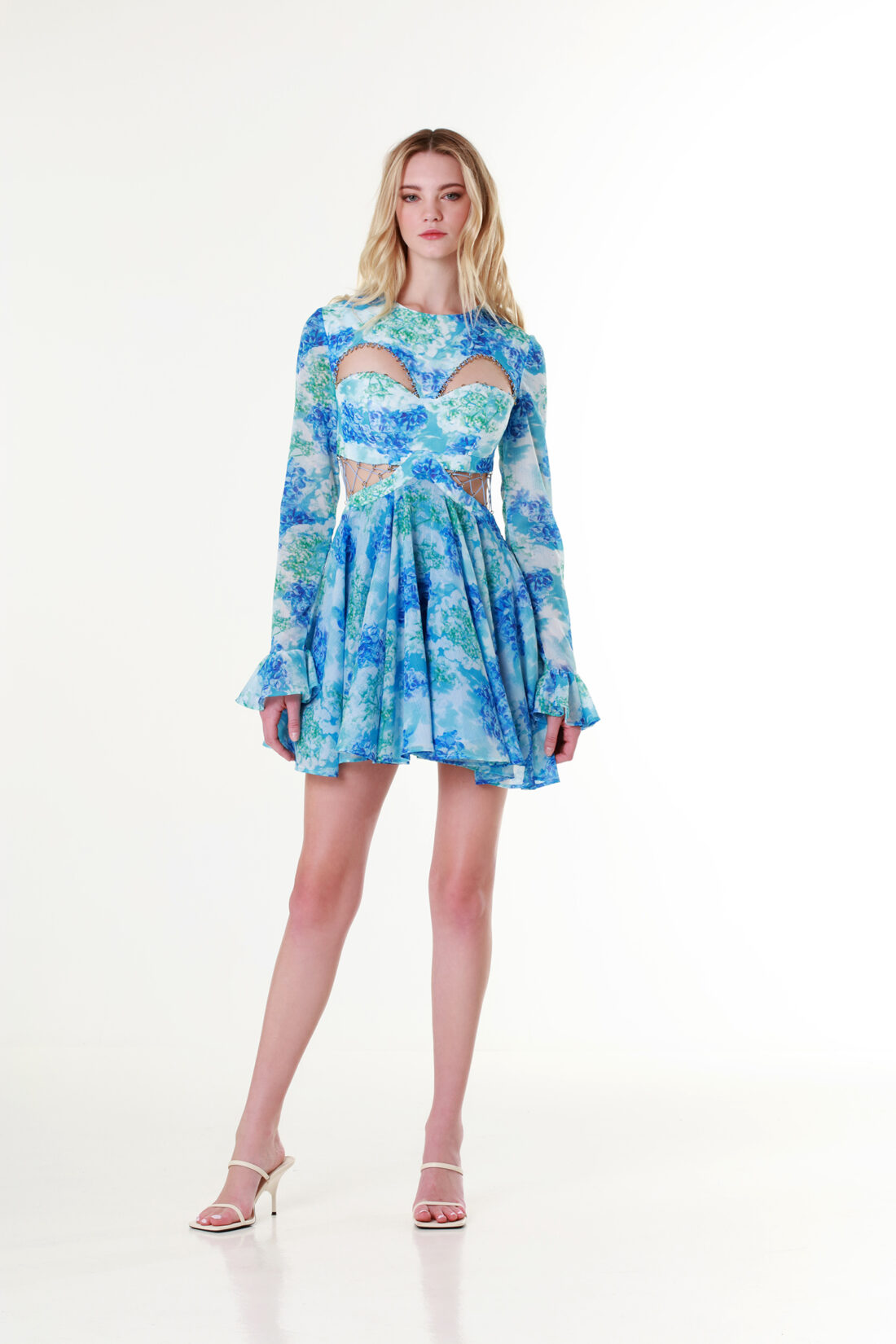 Water Lilies Ring-Detail Butterfly Cut-Out Mini Dress