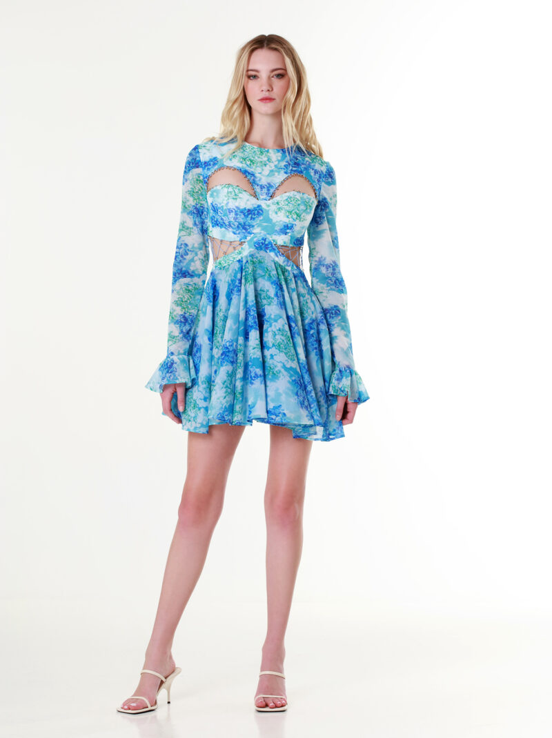 Water Lilies Ring-Detail Butterfly Cut-Out Mini Dress