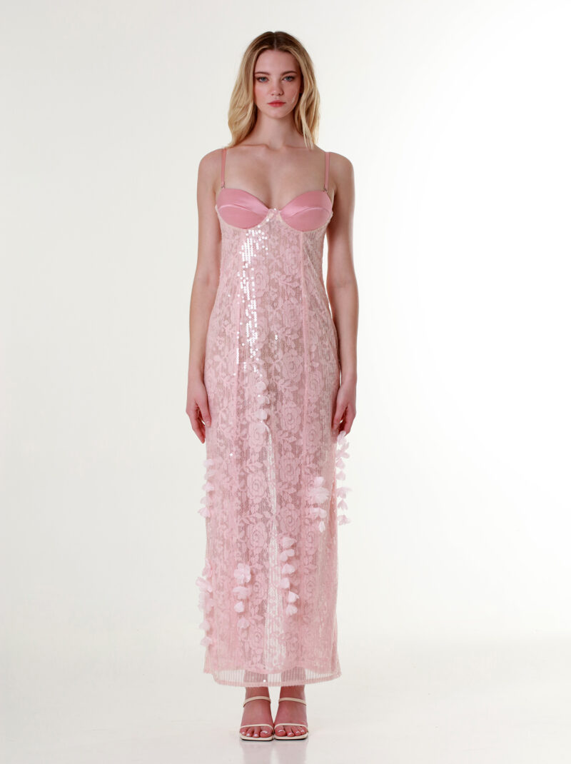 Sweetheart-Neck Sequin Maxi Dress in Pink