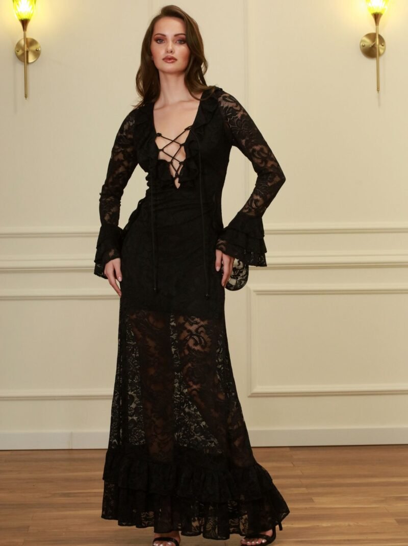 The Long-Sleeve Black Lace Maxi